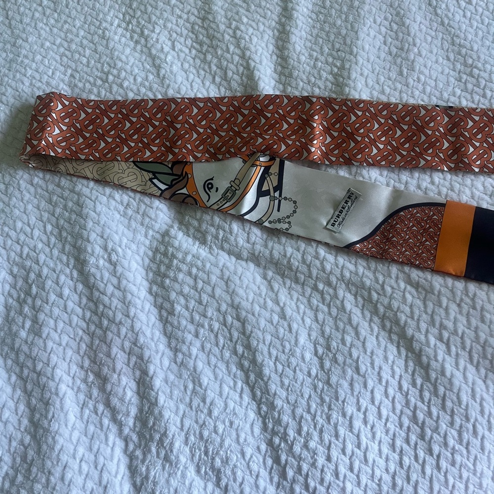 Burberry Orange and Cream Patterned Silk Scarf Wrap